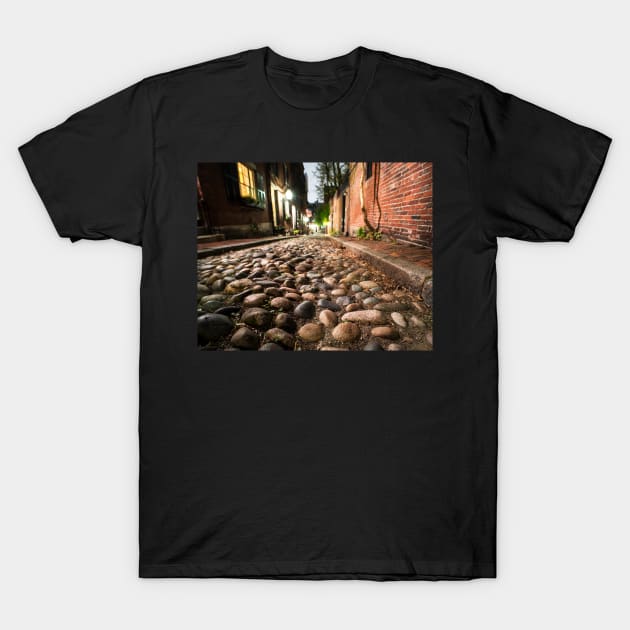 Acorn Street Cobblestone Detail Boston MA T-Shirt by WayneOxfordPh
